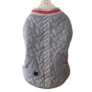 NWOT PMP grey puffer jacket has reflective tape/piping Size large for sm…